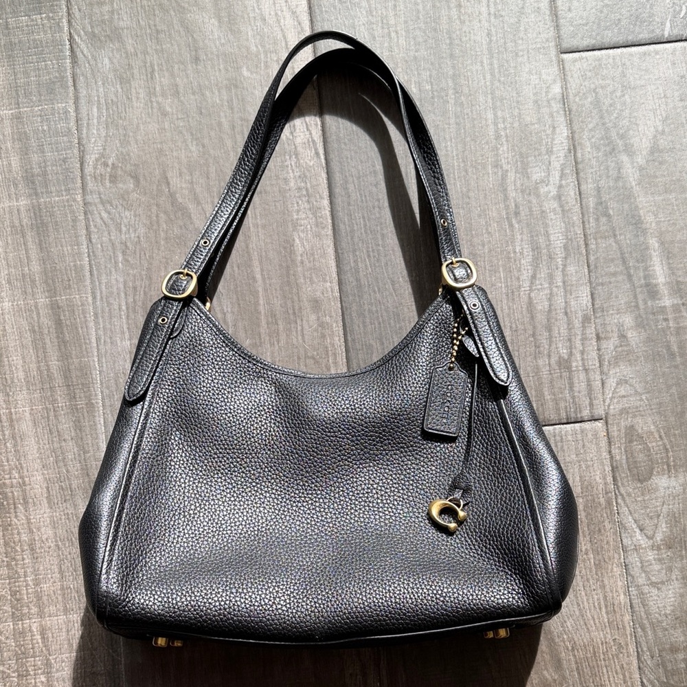 Coach Black Pebbled Leather Shoulder Bag with Gold Hardware